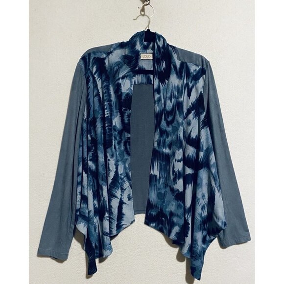 LOGO Lori Goldstein Jacket Womens Large Blue Watercolor Print Faux Suede Drapey - Picture 1 of 7